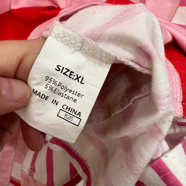 Women's Red + Pink Striped Tee Size XL