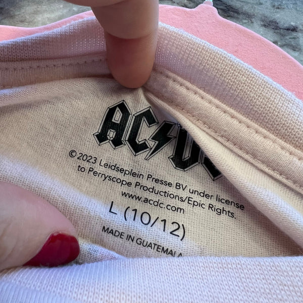 ACDC Light Pink Long Sleeve Lightning Graphic Tee Youth Large