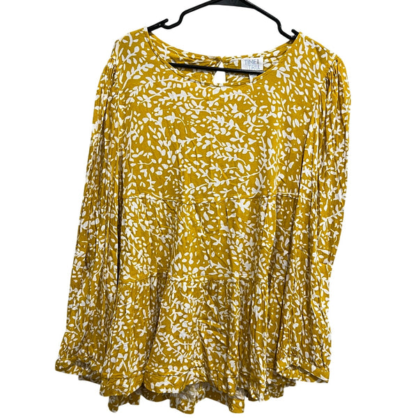 Time and Tru Mustard Yellow Ikat Babydoll Blouse Large