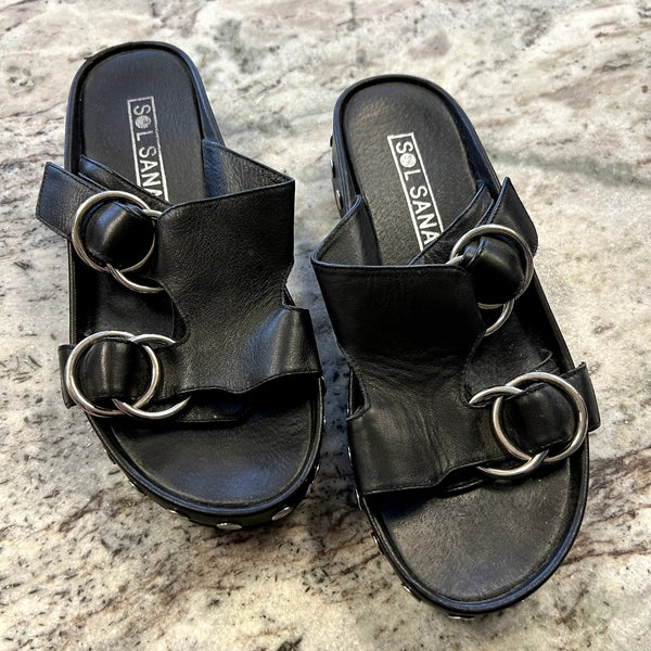 Sol Sana Black Leather Studded Sandals Size 39