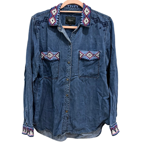 Rails Denim Aztec Embroidered Button Down Shirt Size Large
