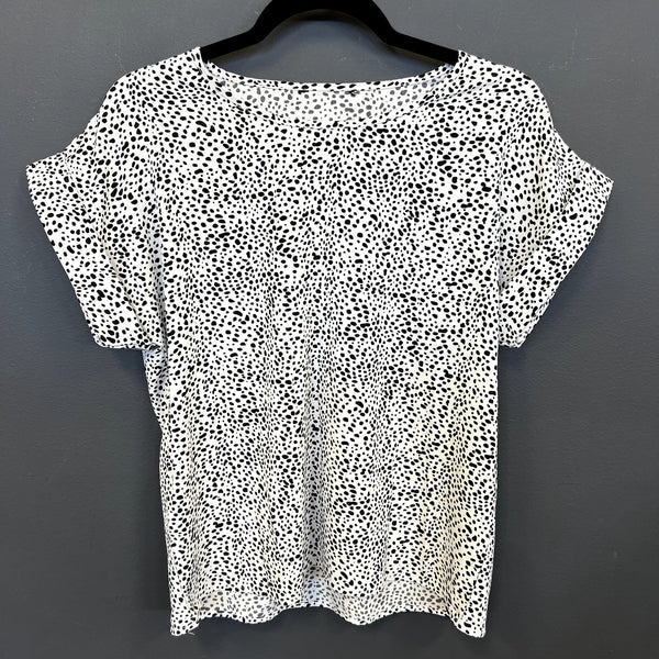 Women's Dotted White + Black Blouse Size Small