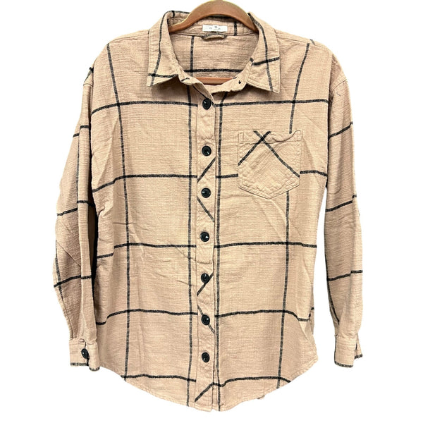 Maurice's Taupe + Black Button Down Flannel Medium