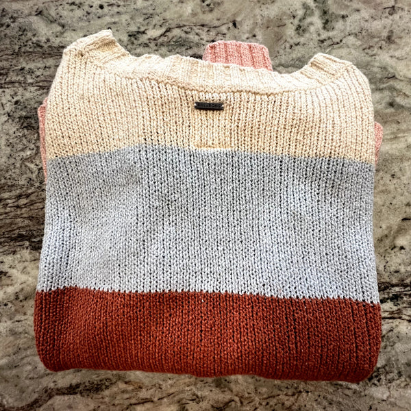 Billabong Chunky Knit Pastel Striped Sweater Size Small