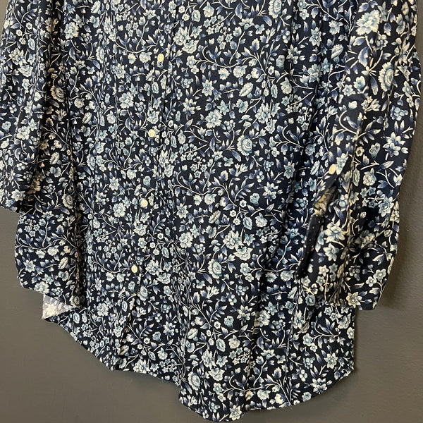 Chaps Women's Floral Collared Navy Button Down No Iron Blouse 2XL