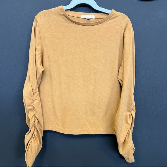 Chelsea & Violet Girls Light Orange Ruched Long Sleeve Crew Neck Top Large