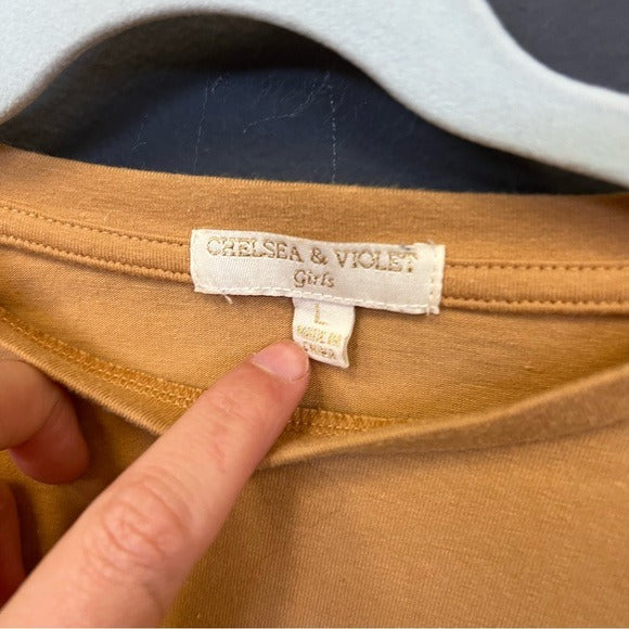 Chelsea & Violet Girls Light Orange Ruched Long Sleeve Crew Neck Top Large