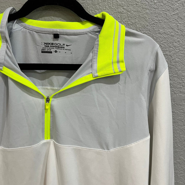 Nike Golf Tour Performance Neon Yellow Quarter Zip Collared Pullover Medium