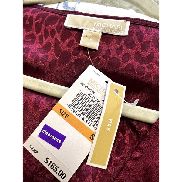 NWT Michael Kors Julia Burgundy Leopard Mini Dress Size Small