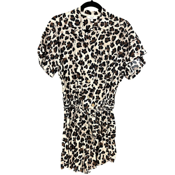 Easel Boutique Leopard Print Short Sleeve Romper Size Small