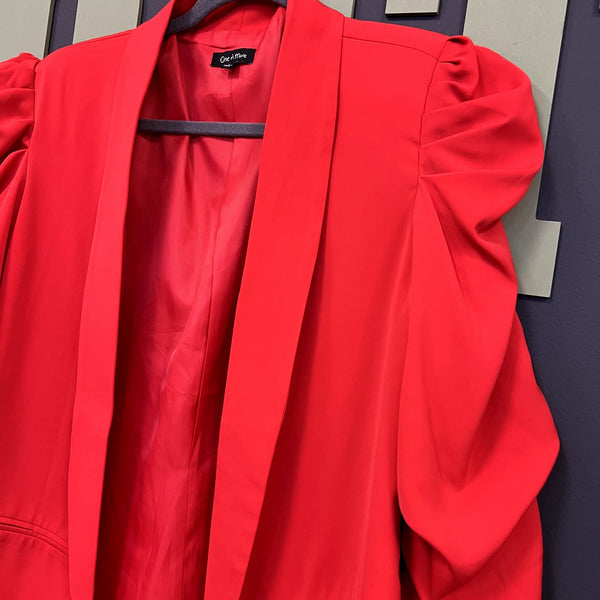 Women's Red Boutique Rouched Sleeve Blazer Size Large