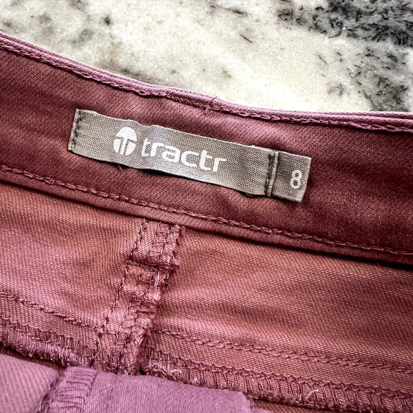 Tractr Girls Brittany Fray Hem Cut Off Denim Maroon Shorts Size 8