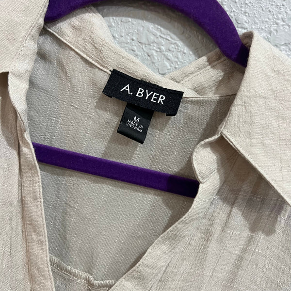 A. Byer Lightweight Taupe Button Down Blouse Medium