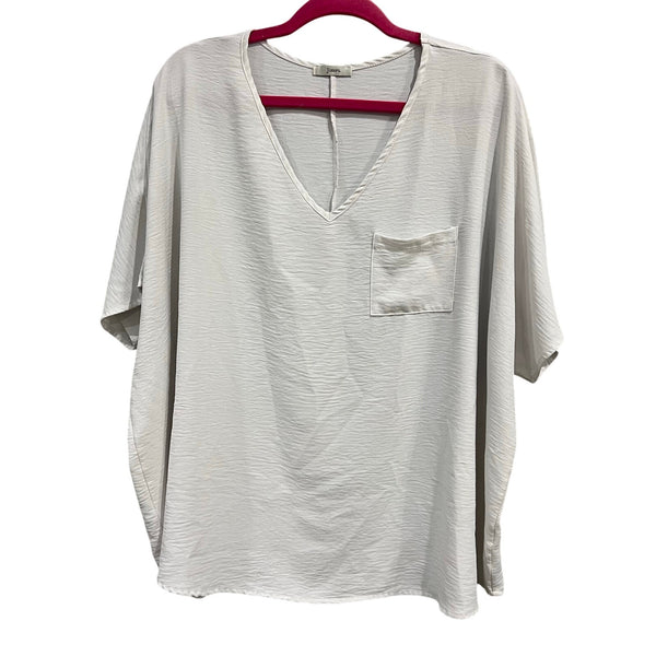 Jodifl Oversized Boutique White V-Neck Pocket Blouse Size Medium