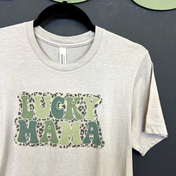 Bella Canvas "Lucky Mama" Sand Graphic Tee Medium