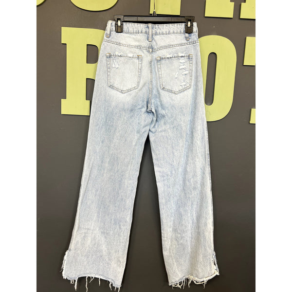 Flying Monkey Light Wash Straight Leg Raw Hem Jeans Size 24