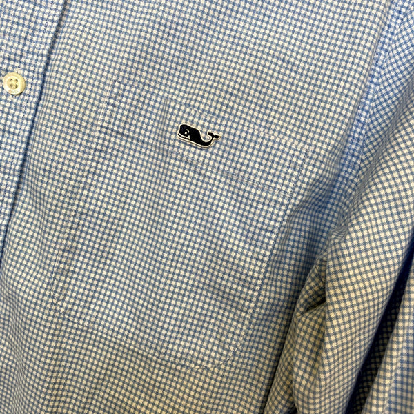 Vineyard Vines Classic Fit Tucker Plaid Blue + White Checkered Button Down Med