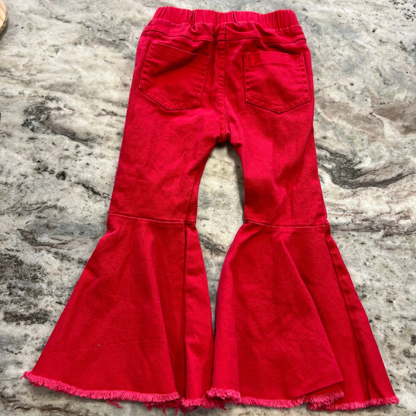 Girls Red Distressed Super Flare Pull On Jeans Size 2T