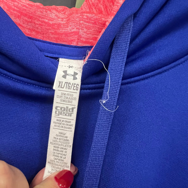 Under Armour Women's Semi-Fitted Blue + Pink Hooded Pullover XL