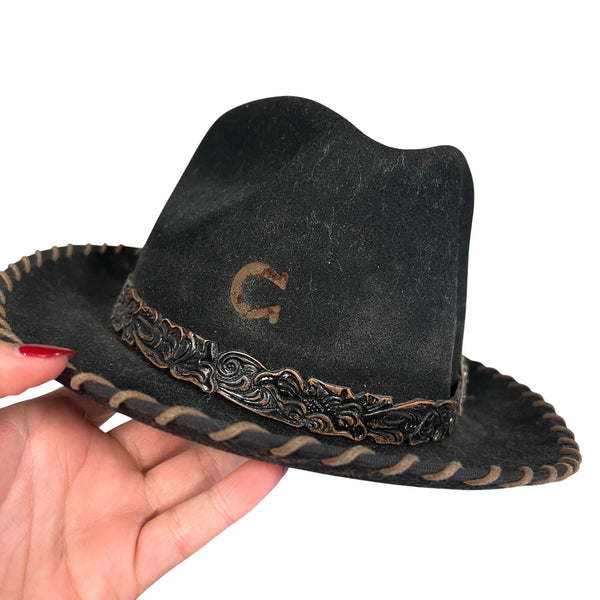 Charlie 1 Horse Black Wool Blend Highway Fedora Hat Size Medium