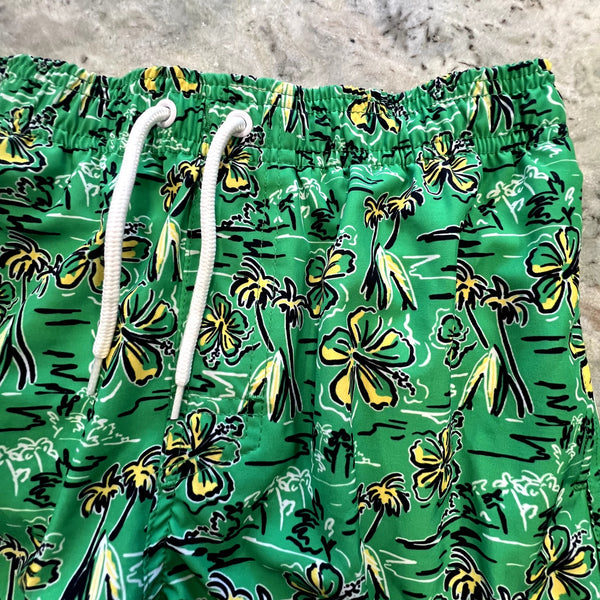 Ocean Gear Floral Tropical Green Swim Trunks Boys Size Large (10/12)