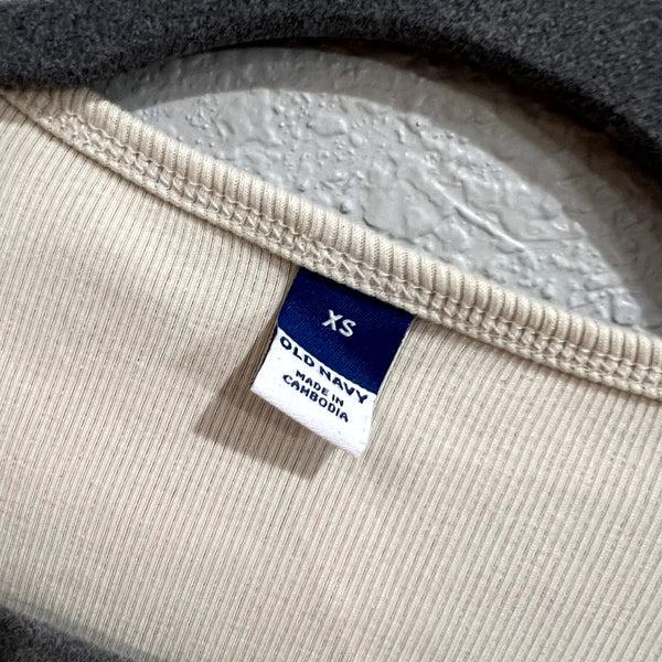 NWT Old Navy Beige Puff Sleeve Mixed Material Ribbed Long Sleeve Blouse XS