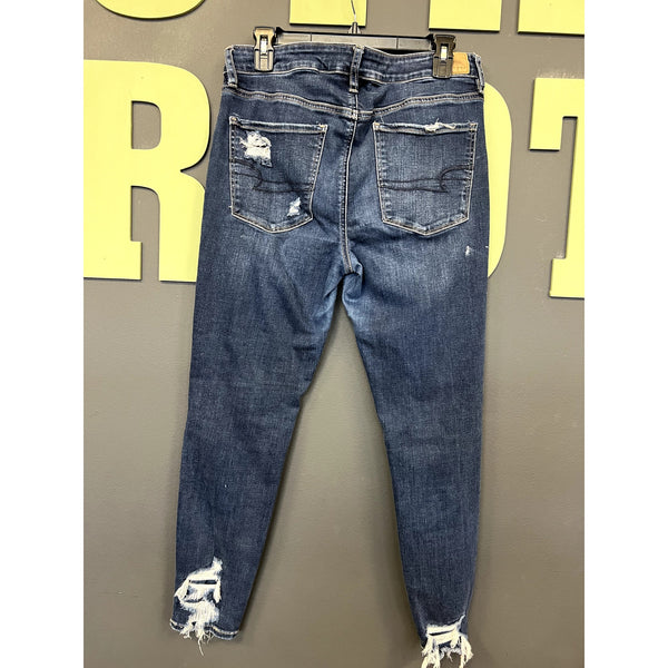 American Eagle Dark Distressed High Rise Jegging Crop Skinny Leg Size 12