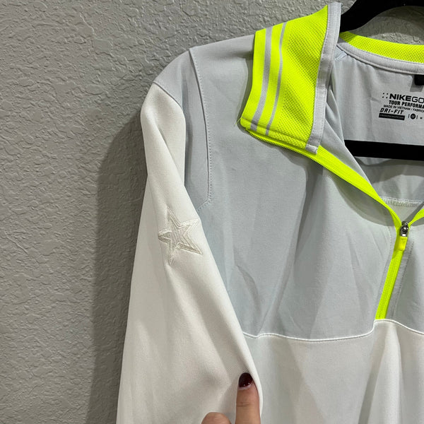 Nike Golf Tour Performance Neon Yellow Quarter Zip Collared Pullover Medium