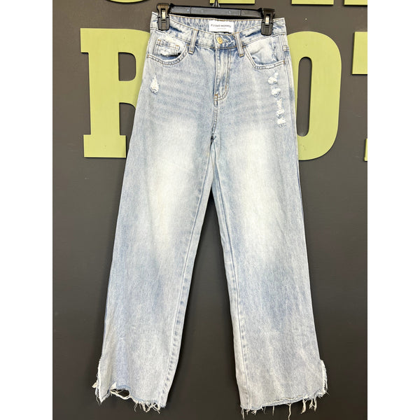 Flying Monkey Light Wash Straight Leg Raw Hem Jeans Size 24