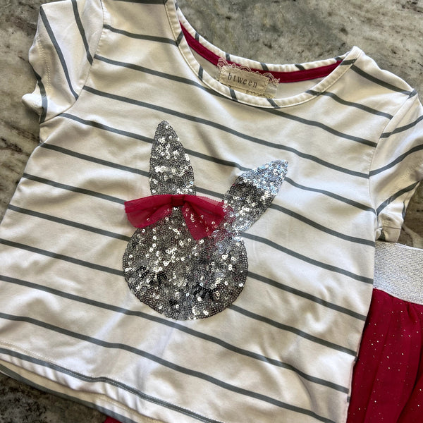 B Tween Sequin Bunny + Mesh Skirt Set Size 7/8