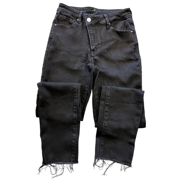 Risen Black Crossover High Rise Raw Hem Skinny Jeans Size 26