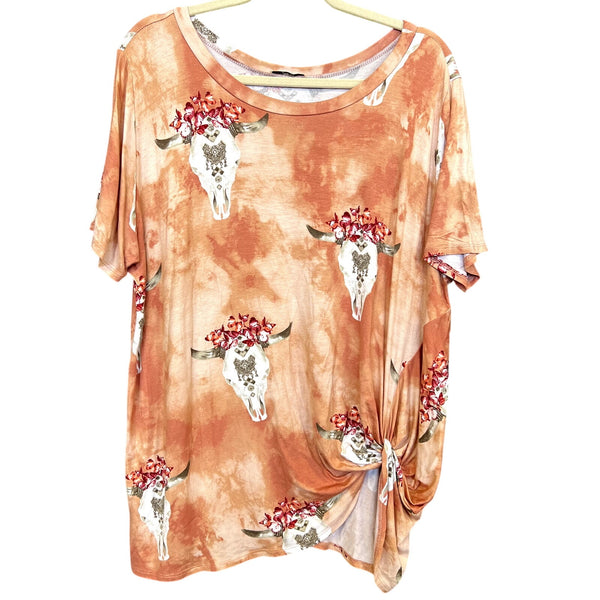 Jodifl Peach Bull Skull Blouse Size 1XL