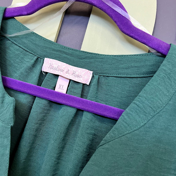 Harlow & Rose Emerald Green Babydoll Blouse Size XL