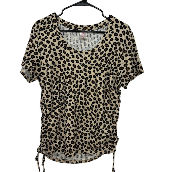Time and Tru Leopard Side Tie Ribbed Blouse Size XXL