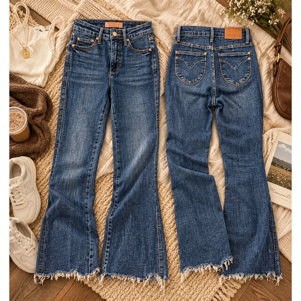 Judy Blue High Rise Raw Edge Flare Jeans Size 24