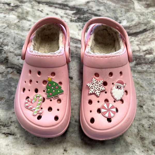 Girls Sherpa Lined Christmas Slingback Shoes Size 11/12