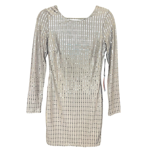 NWT Crystal Sky Gray Sequin Open Back Dress Size Small
