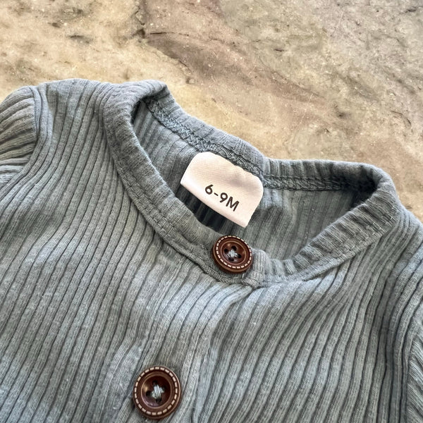 Periwinkle Blue Ribbed Henley Snap Close Romper Size 6-9 Mo