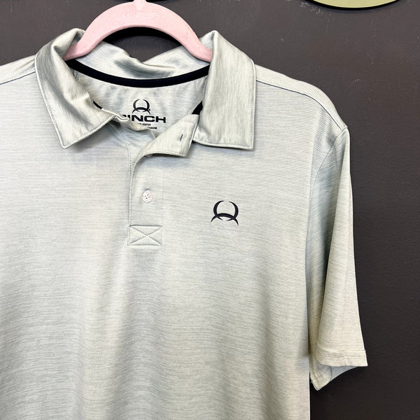 Cinch Men's Gray + White Moisture Wicking Collared Polo Top Size Small