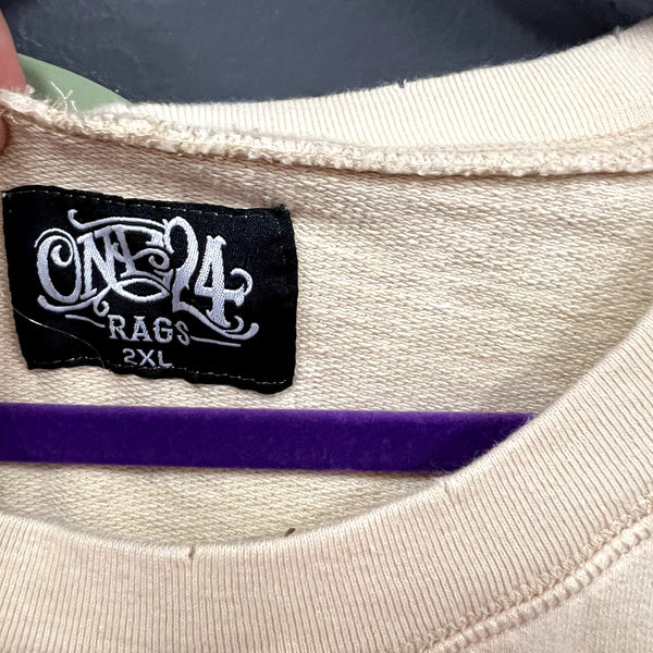 One24 Rags Rainbow Patch Ivory Distressed Sweatshirt Size 2XL