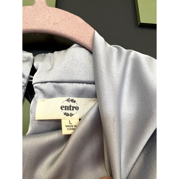 Entro Baby Blue Satin Mock Neck Midi Dress Size Large