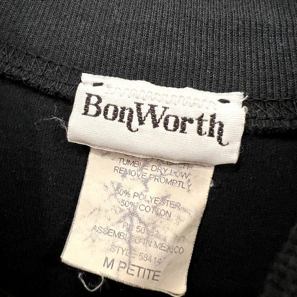 Vintage 90s BonWorth Black Floral Embroidered Mock Neck Pullover Med Petite