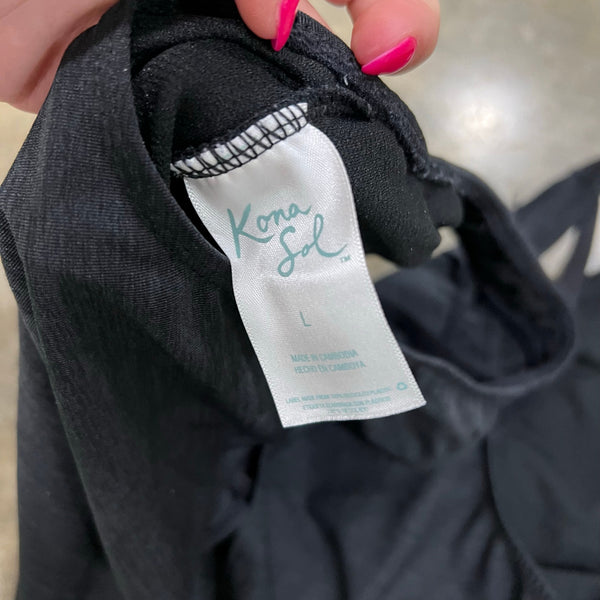 Kona Sol Black Tankini Open Back Swimsuit Large