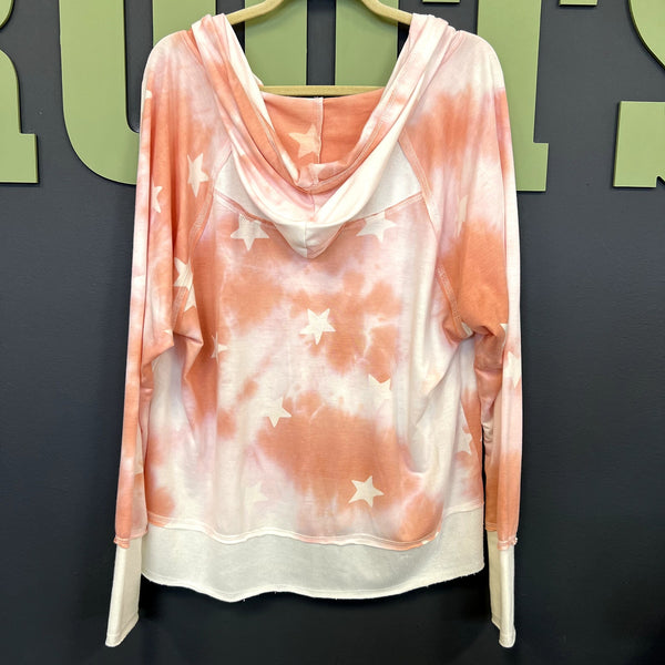 Jupee Lightweight Blush Tie Dye Hooded Star Print Pullover Size Large