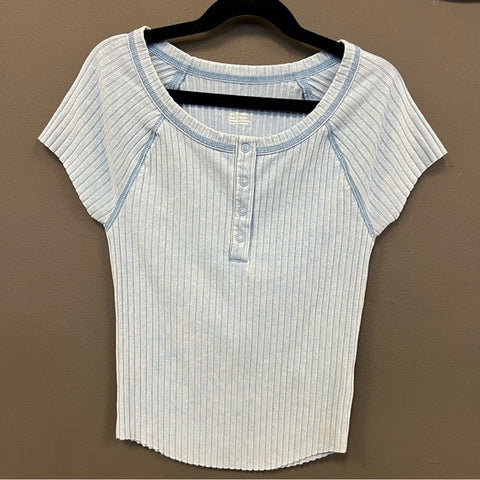 American Eagle Ribbed Light Blue Short Sleeve Top Size XS