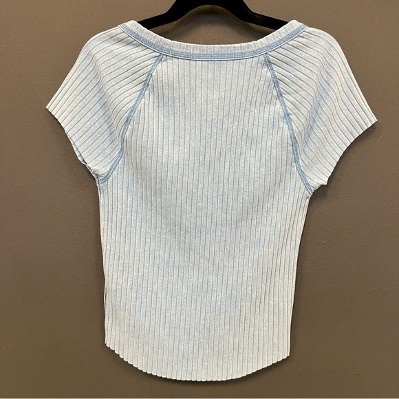 American Eagle Ribbed Light Blue Short Sleeve Top Size XS