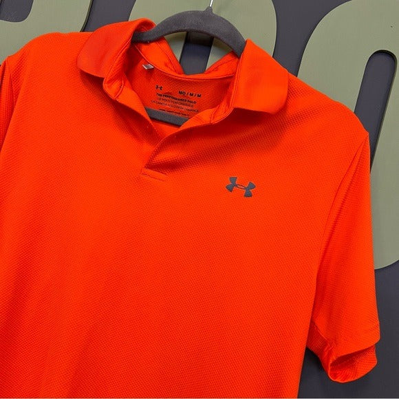 UA Under Armour Orange Performance Polo Collared Shirt Size Medium