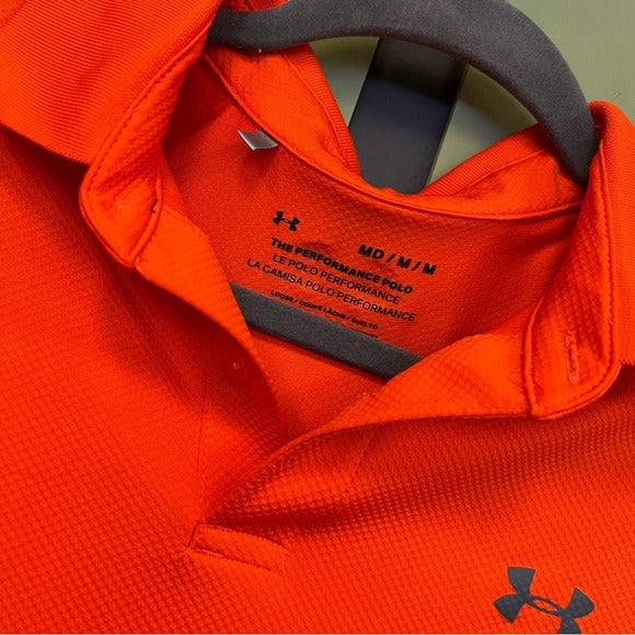 UA Under Armour Orange Performance Polo Collared Shirt Size Medium