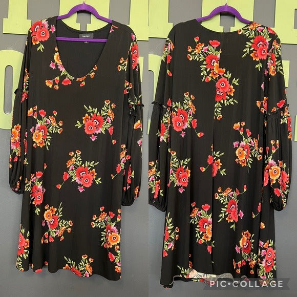 Karen Kane Scoop Neck Floral Long Sleeve MIDI Dress Size 3X