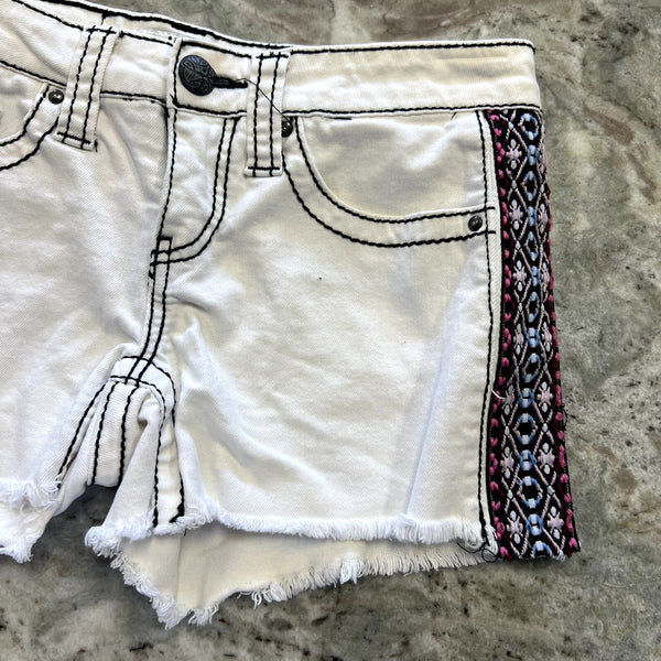 BKE Daytrip Capricorn White Cutoff Denim Shorts Size 27 Y2K